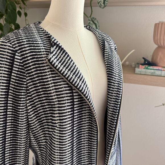 DKNY Black White Striped Front Zip Jacket Size 12 Preppy Workwear Classic - Picture 3 of 9